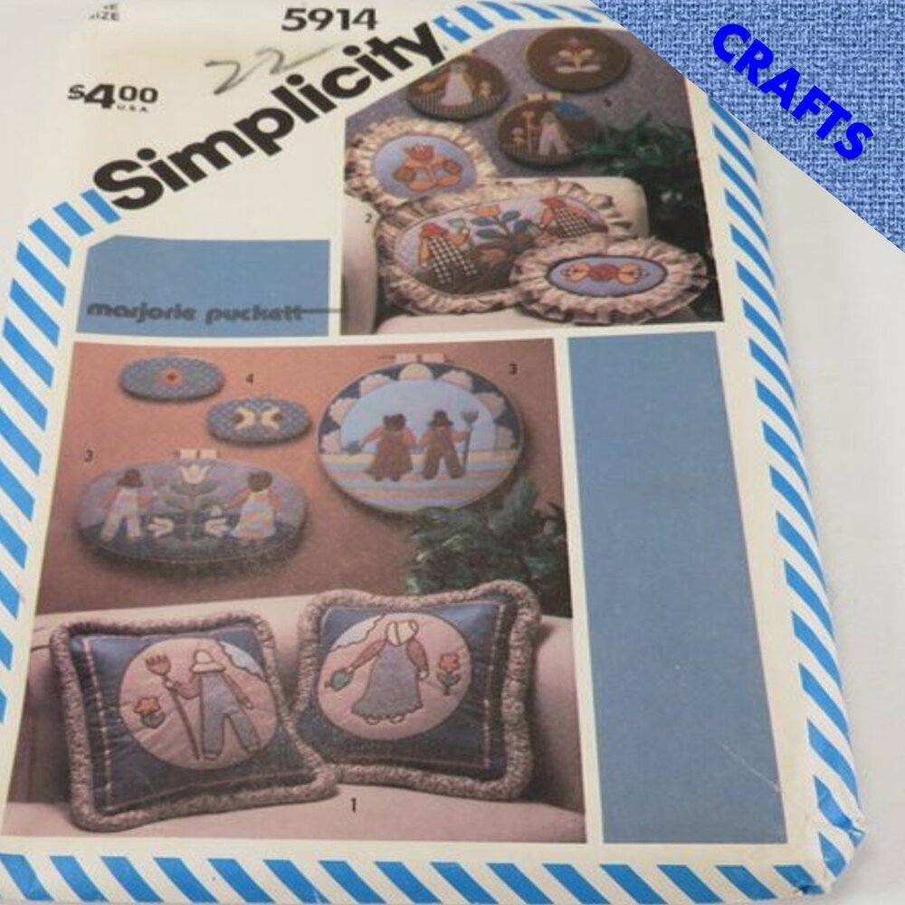 Simplicity 5914 Country style Pillow & Embroidery Hoop Wall Hanging UNCUT Sewing